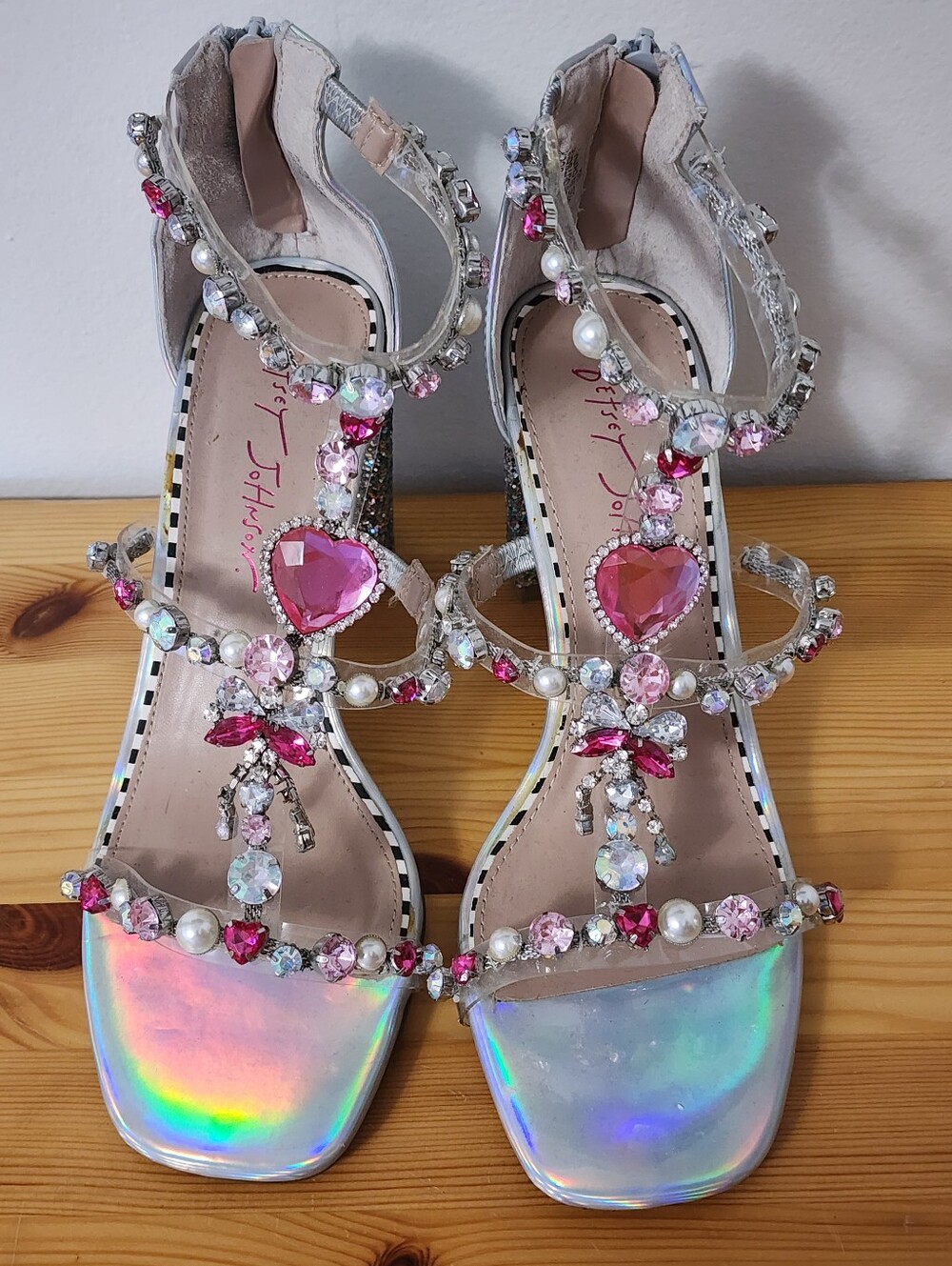 Betsey Johnson Rhinestone Embellished Iridescent Heels